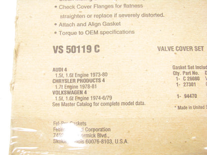 Fel-pro VS50119C Valve Cover Gasket Set For 1973-1981 VW Audi 1.5L 1.6L 1.7L