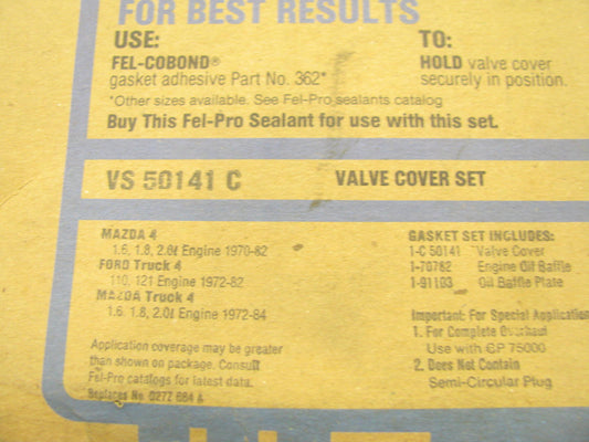 FEL-PRO VS50141C Valve Cover Gasket Set - 70-84 Mazda 72-82 Ford 1.6L 1.8L 2.0L