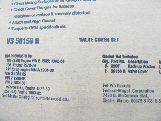Fel-Pro VS50156R Valve Cover Gasket Set  - 1977-1987 Buick Olds Pontiac 3.8L V6