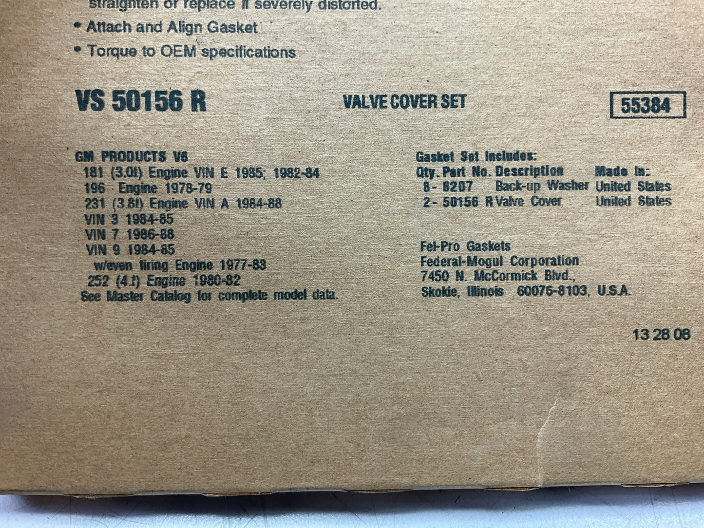 Fel-Pro VS50156R Valve Cover Gasket Set  - 1977-1987 Buick Olds Pontiac 3.8L V6