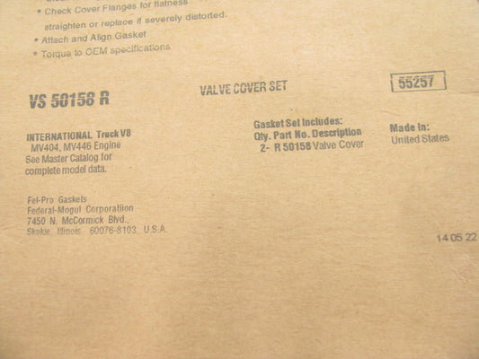 Fel-pro VS50158R Valve Cover Gasket Set for 1975-1987 International MV404 MV446
