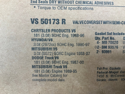 Fel-Pro VS50173R Valve Cover Gasket Set For 1987-00 Chrysler 3.0L V6