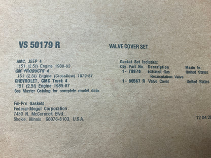 Fel-Pro VS50179R Valve Cover Gasket 1979-1987 GM 2.5L 151 CI