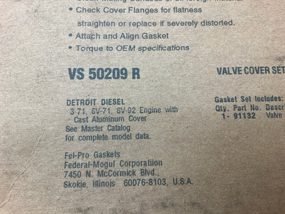 Fel-pro VS50209R Engine Valve Cover Gasket For Detroit Diesel 213 3.5L L3