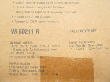 DETROIT DIESEL 4-71, 8V-71, 8V-92, 16V-71, 16V-92 Valve Cover Gasket Fel-pro