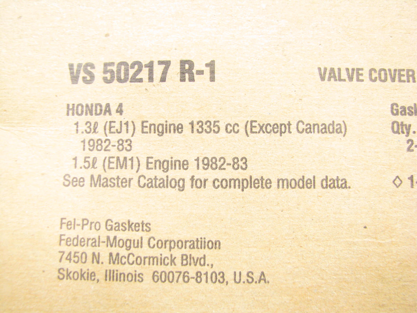 FEL-PRO VS50217R-1 Engine Valve Cover Gasket Set - 82-83 Honda Civic 1.3L 1.5L