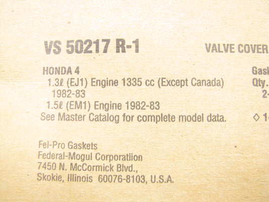 FEL-PRO VS50217R-1 Engine Valve Cover Gasket Set - 82-83 Honda Civic 1.3L 1.5L