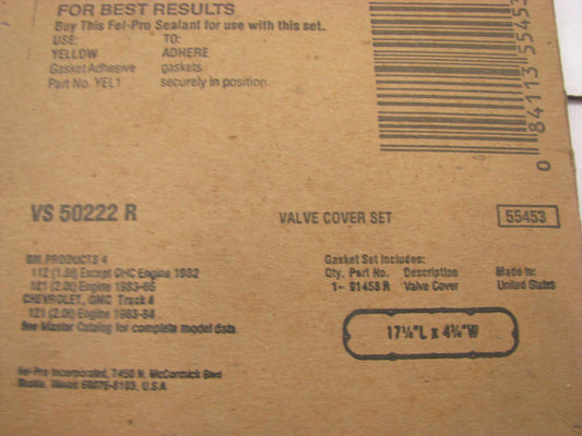 Fel-pro VS50222R Engine Valve Cover Gasket 1982-1986 GM 1.8L 2.0L