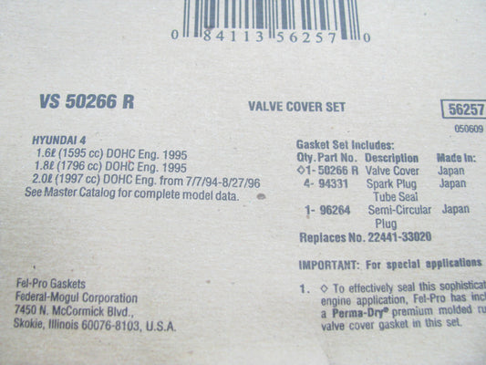 Fel-pro VS50266R Valve Cover Gasket For 1994-1997 Hyundai Sonata 2.0L