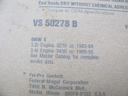Fel-Pro VS50278B Valve Cover Gasket 1983-93 BMW 3.2L 3.5L I6 SOHC