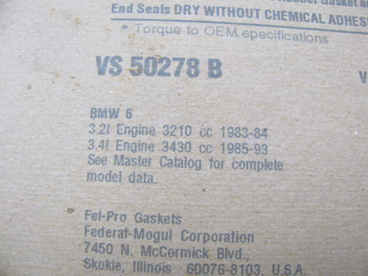 Fel-Pro VS50278B Valve Cover Gasket 1983-93 BMW 3.2L 3.5L I6 SOHC