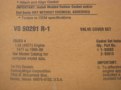 FEL-PRO VS50291R-1 Valve Cover Gasket Set - 1985-89 Chevy Pontiac Isuzu Geo 1.5L