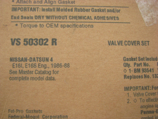 Fel-Pro VS50302R Engine Valve Cover Gasket For 1986-1988 Nissan Sentra