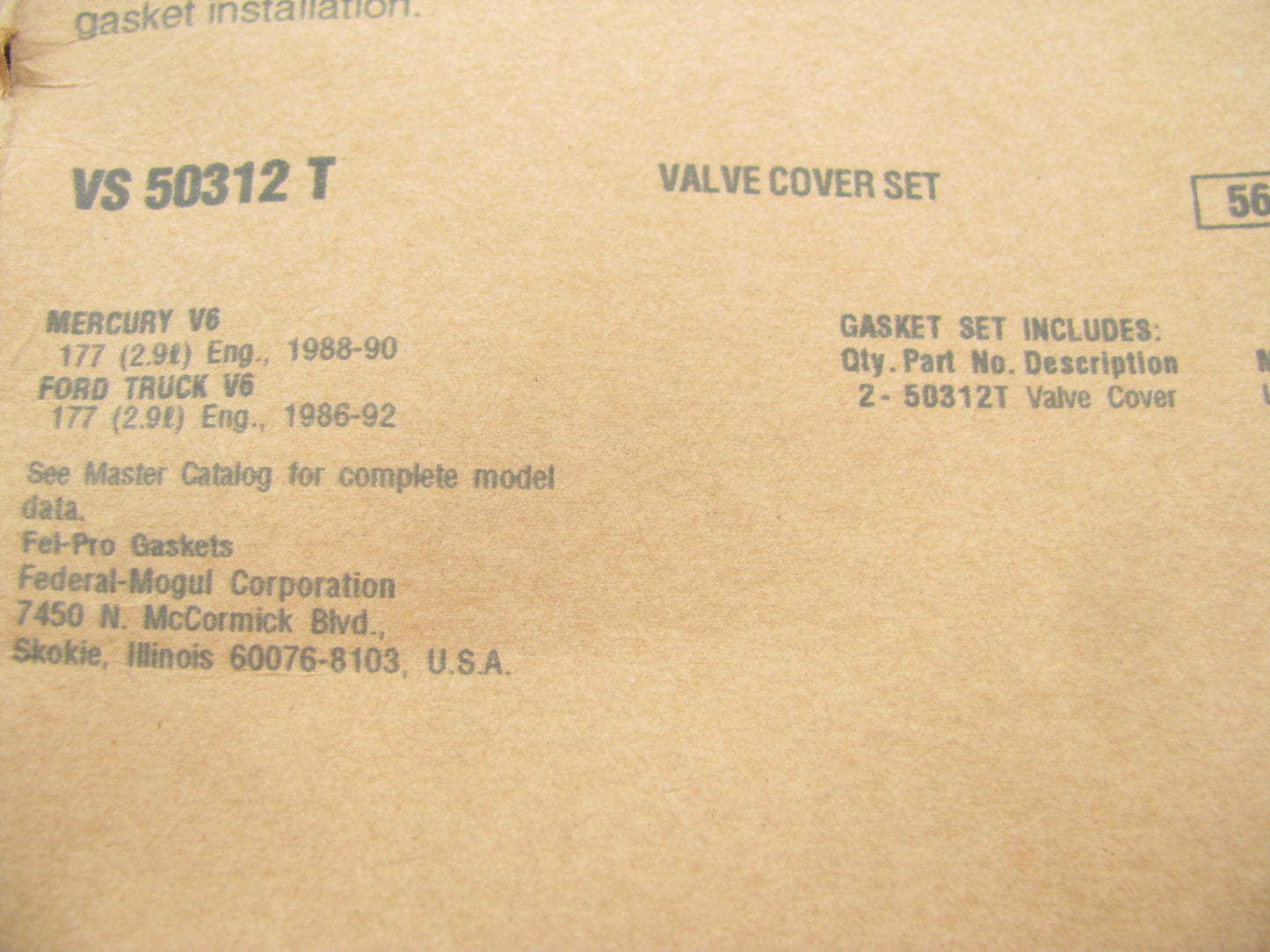 Fel-Pro VS50312T Valve Cover Gasket Set 1986-92 Ford Bronco II Ranger 2.9L V6