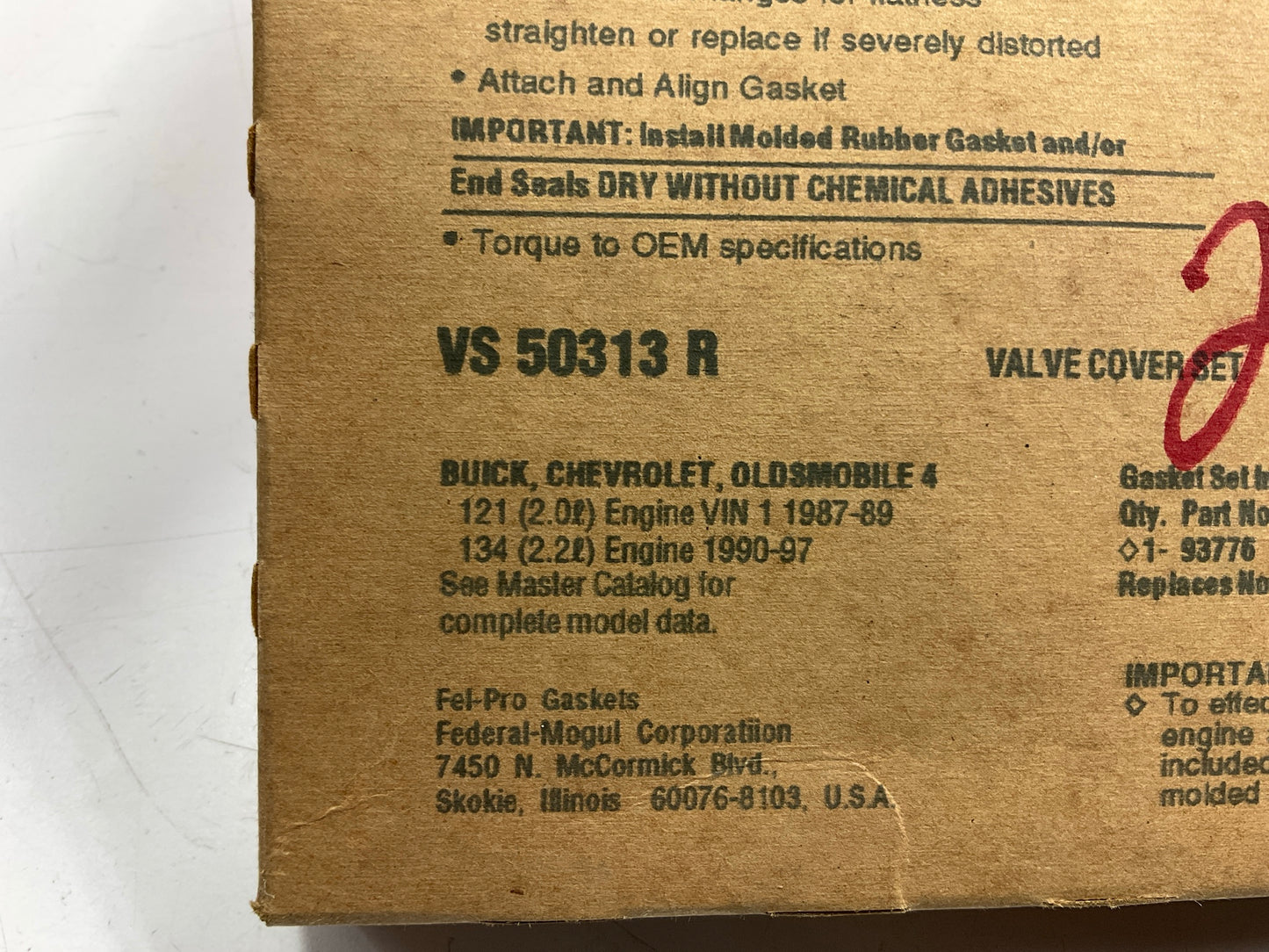 1994-1997 Chevy S10 2.2L Engine Valve Cover Gasket - Fel-pro VS50313R