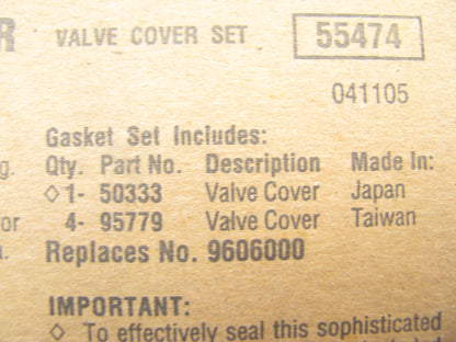 Fel-pro VS50333R Engine Valve Cover Gasket For 1989-2000 Chevy 1.0L L3