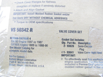 Fel-pro VS50342R RIGHT Valve Cover Gasket Set For 87-89 Nissan Pulsar NX 1.6 1.8