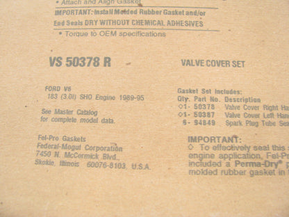 FEL-PRO VS50378R Engine Valve Cover Gasket Set - 1989-1995 Taurus 182 195 V6