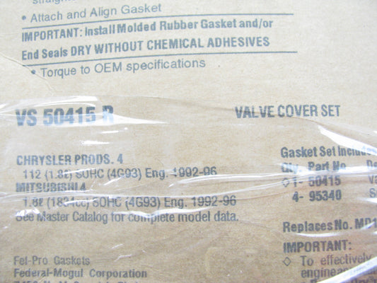 Fel-pro VS50415R Engine Valve Cover Gasket Set For 1992-96 Mitsubishi Eagle 1.8L