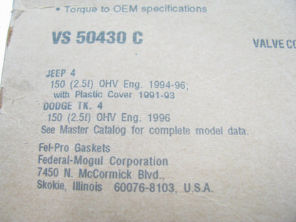 Fel-pro Engine Valve Cover Gasket For 1991-1993 Wrangler Cherokee 2.5L