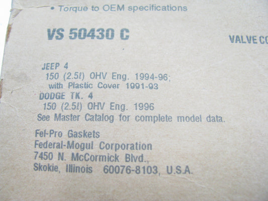 Fel-pro Engine Valve Cover Gasket For 1991-1993 Wrangler Cherokee 2.5L