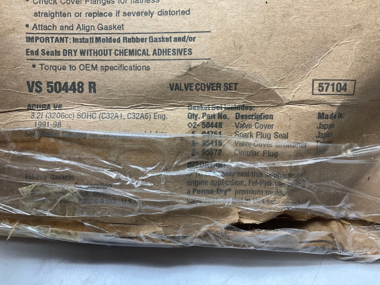 Fel-Pro VS50448R Valve Cover Gasket Set 91-95 Acura Legend 96-04 RL 3.2L V6 SOHC