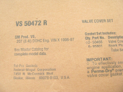 Fel-Pro VS50472R Valve Cover Gasket Set 96-97 Chevrolet Oldsmobile 3.4L V6 DOHC