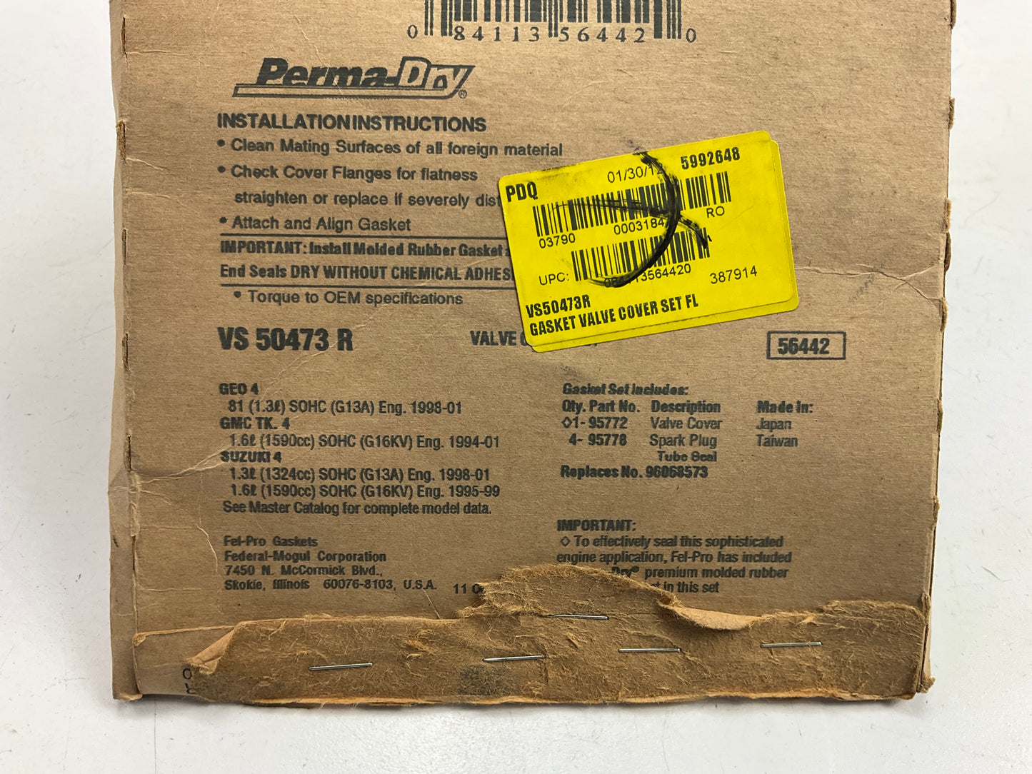 Fel-Pro VS50473R Valve Cover Gasket Set 92-02 Suzuki Chevrolet 1.3L 1.6L I4 SOHC