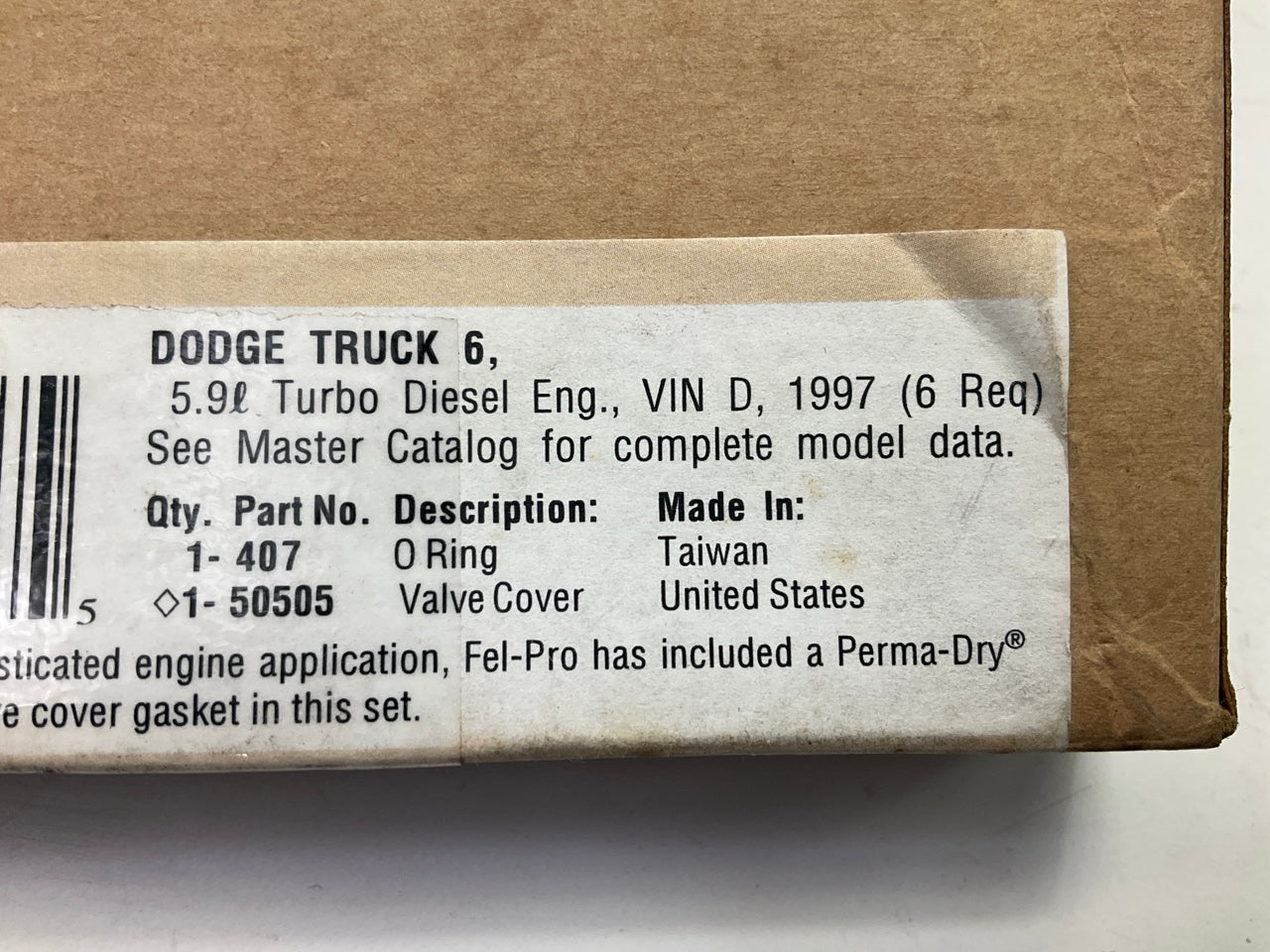 Fel-pro VS50505R Valve Cover Gasket For 1998 Ram 5.9L 12-VALVE Cummins DIESEL