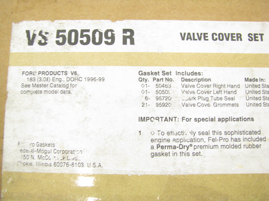 Fel-pro VS50509R Valve Cover Gasket Set For 1996-1999 Ford Mercury 3.0L-V6