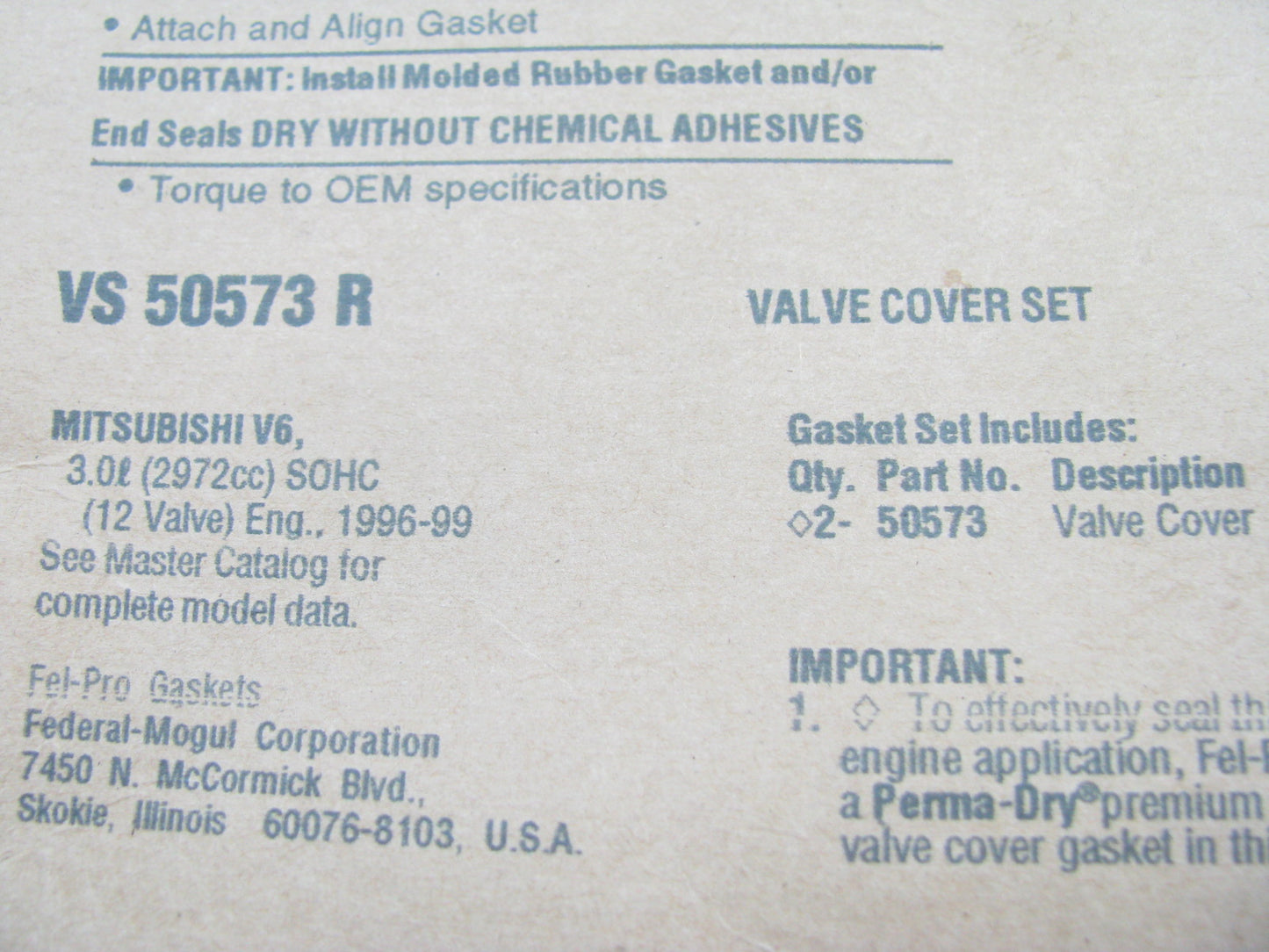 Fel-Pro VS50573R Valve Cover Gaskets Mitsubishi 94-96 Diamante 97-99 3000GT 3.0L