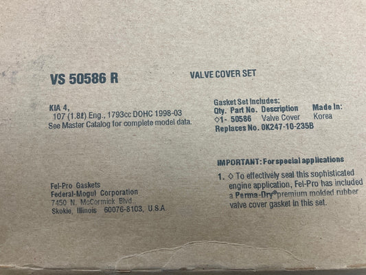 Fel-Pro VS50586R Valve Cover Gasket For 1998-01 Kia Sephia, 2000-04 Spectra 1.8L