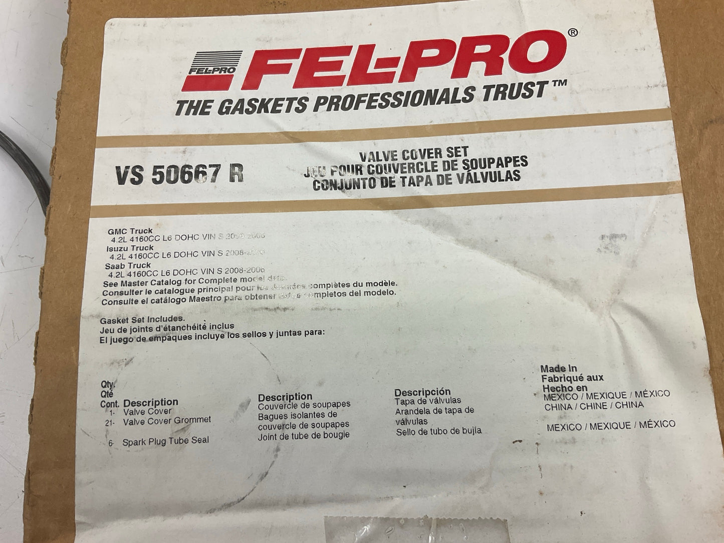 FEL-PRO VS50667R Valve Cover Gasket Set 06-09 Buick Chevy GMC Saab Isuzu 4.2L L6