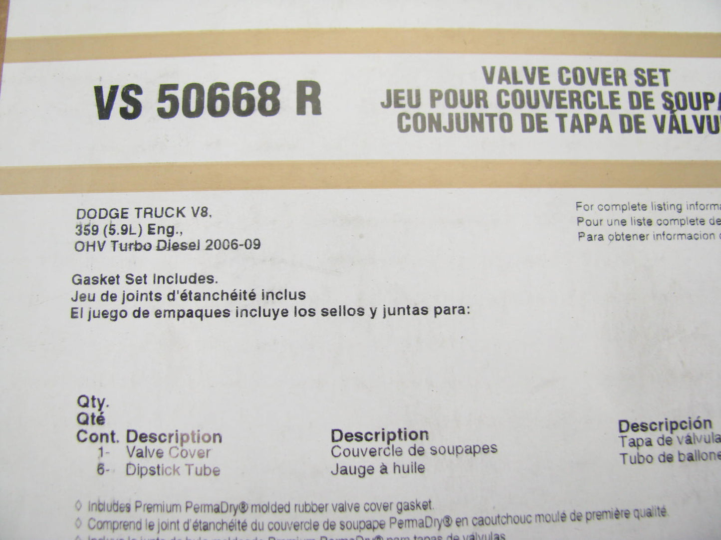 Fel-pro VS50668R Valve Cover Gasket Set For 2006-2013 5.9L 6.7L-L6 Diesel