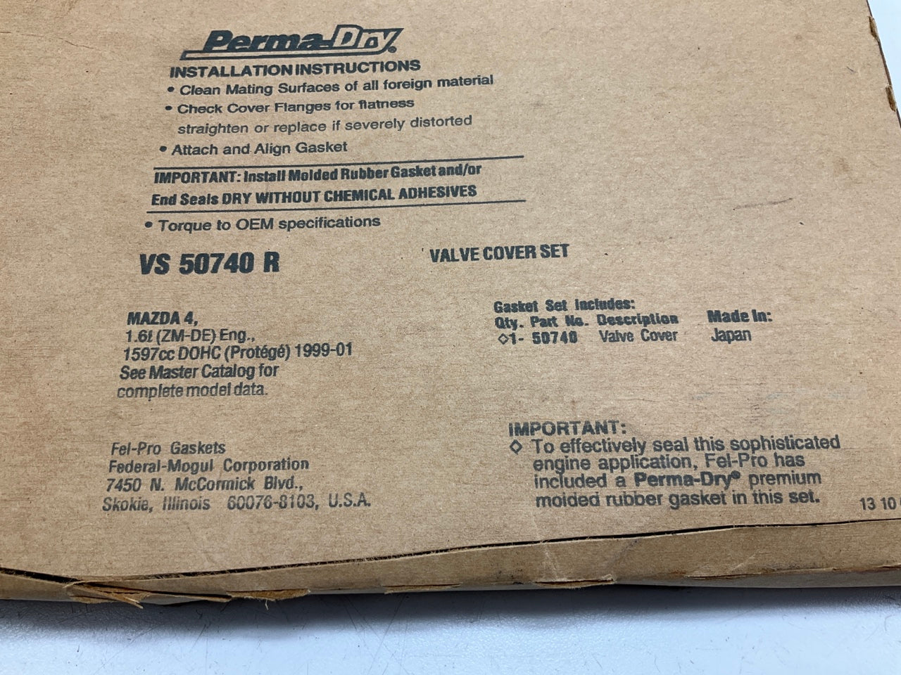 Fel-Pro VS50740R Valve Cover Gasket For 1999-03 Mazda Protege 1.6L I4 DOHC