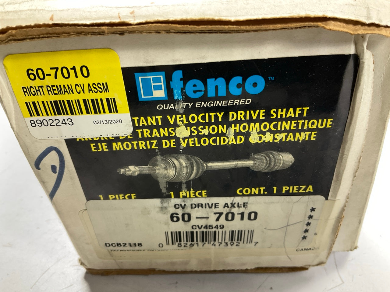 MISSING HARDWARE - REMAN - Fenco 60-7010 Front Right Cv Axle 1985-92 Golf, Jetta