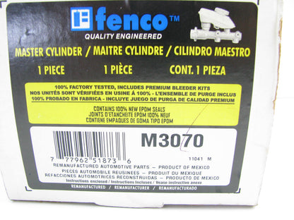 Fenco M3070 Reman Brake Master Cylinder W/O Reservoir