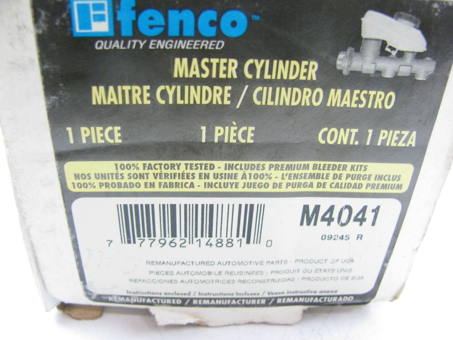 REMAN Fenco M4041 Brake Master Cylinder W/O RESERVOIR