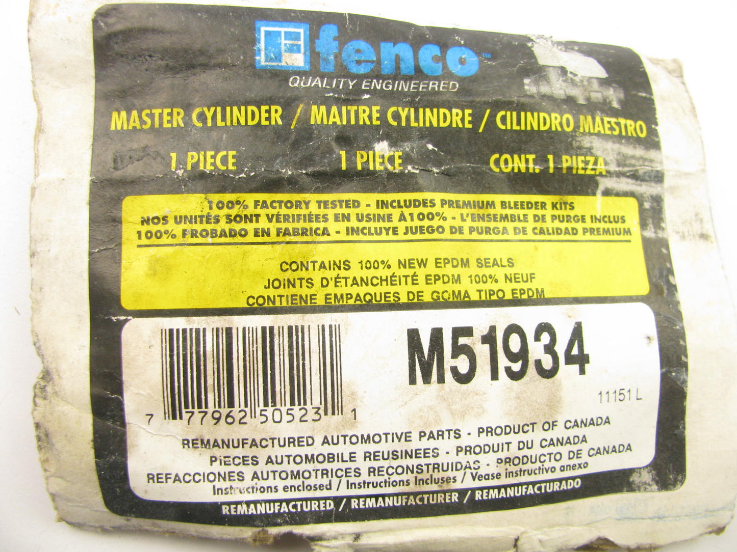 Fenco M51934 Reman Brake Master Cylinder W/ Reservoir