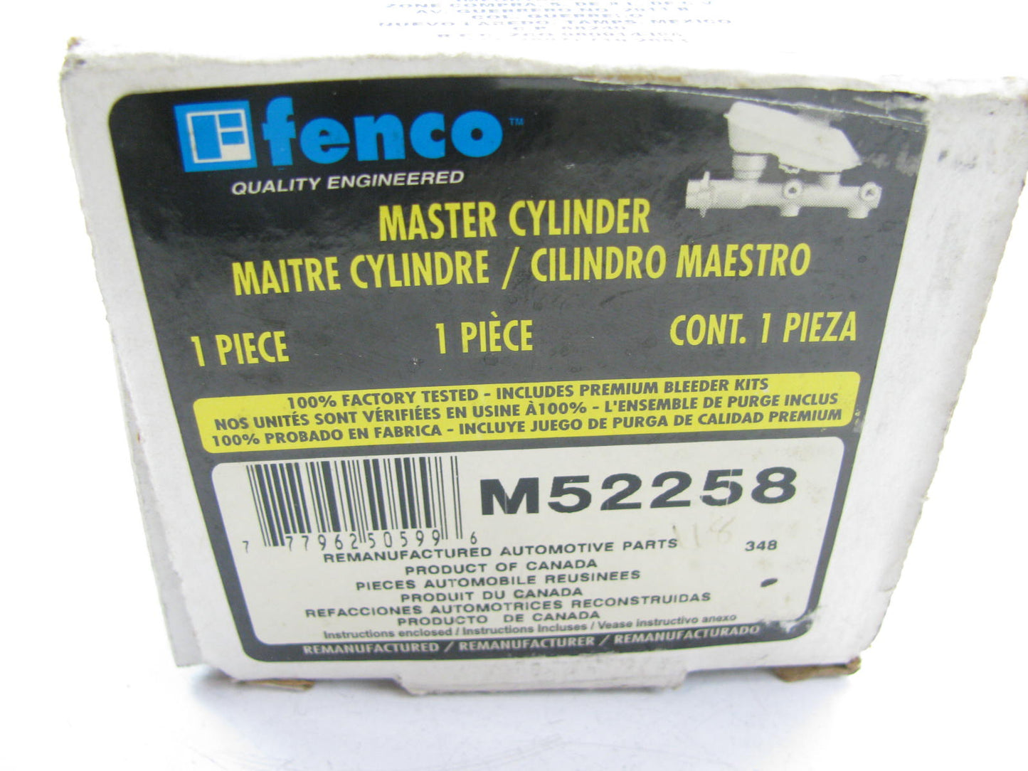 REMAN Fenco M52258 Brake Master Cylinder W/O Reservoir For 1986-88 D21 2WD ONLY