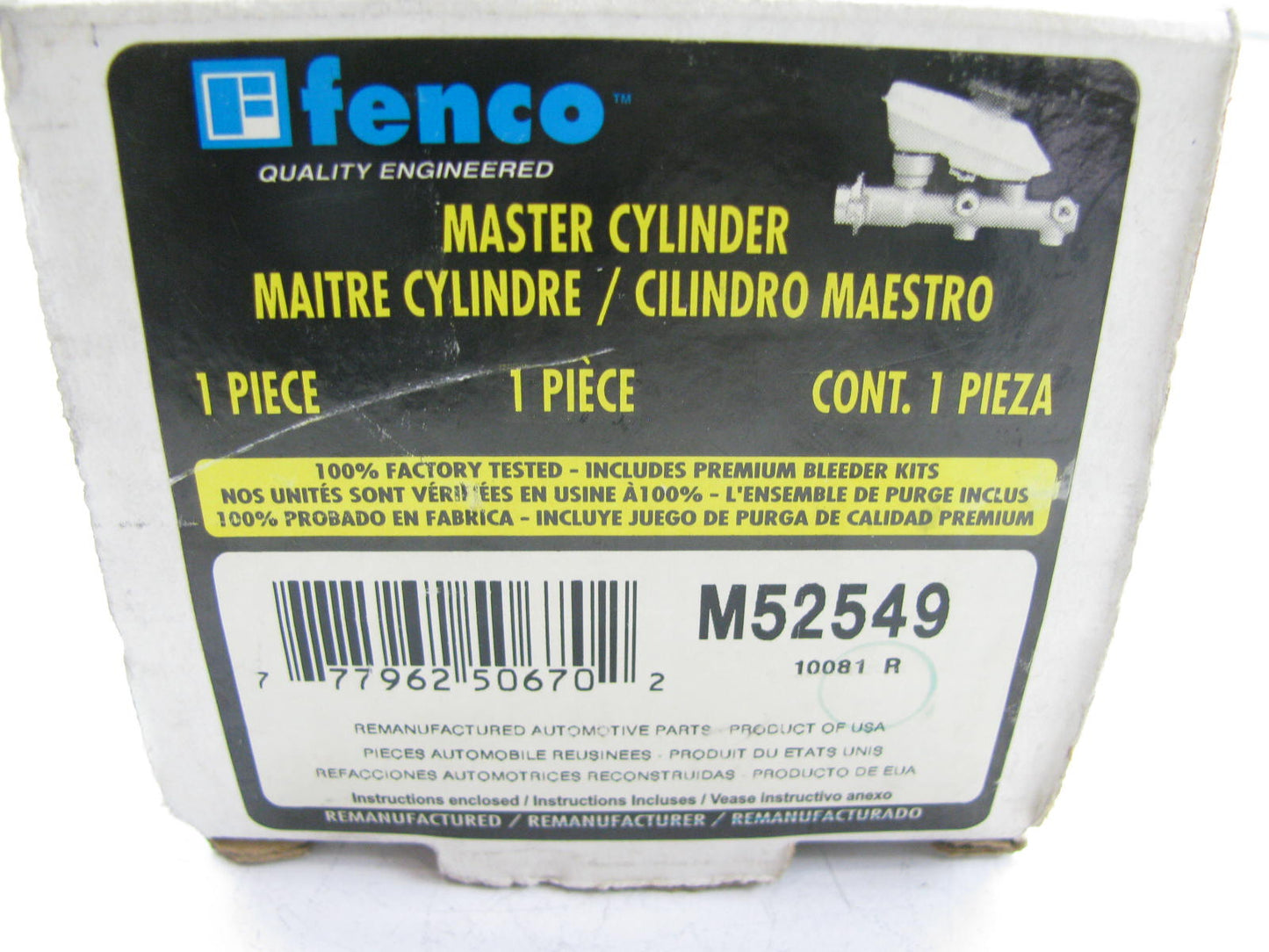 Fenco M52549 Reman Brake Master Cylinder W/O Reservoir For 90 Nissan Pathfinder