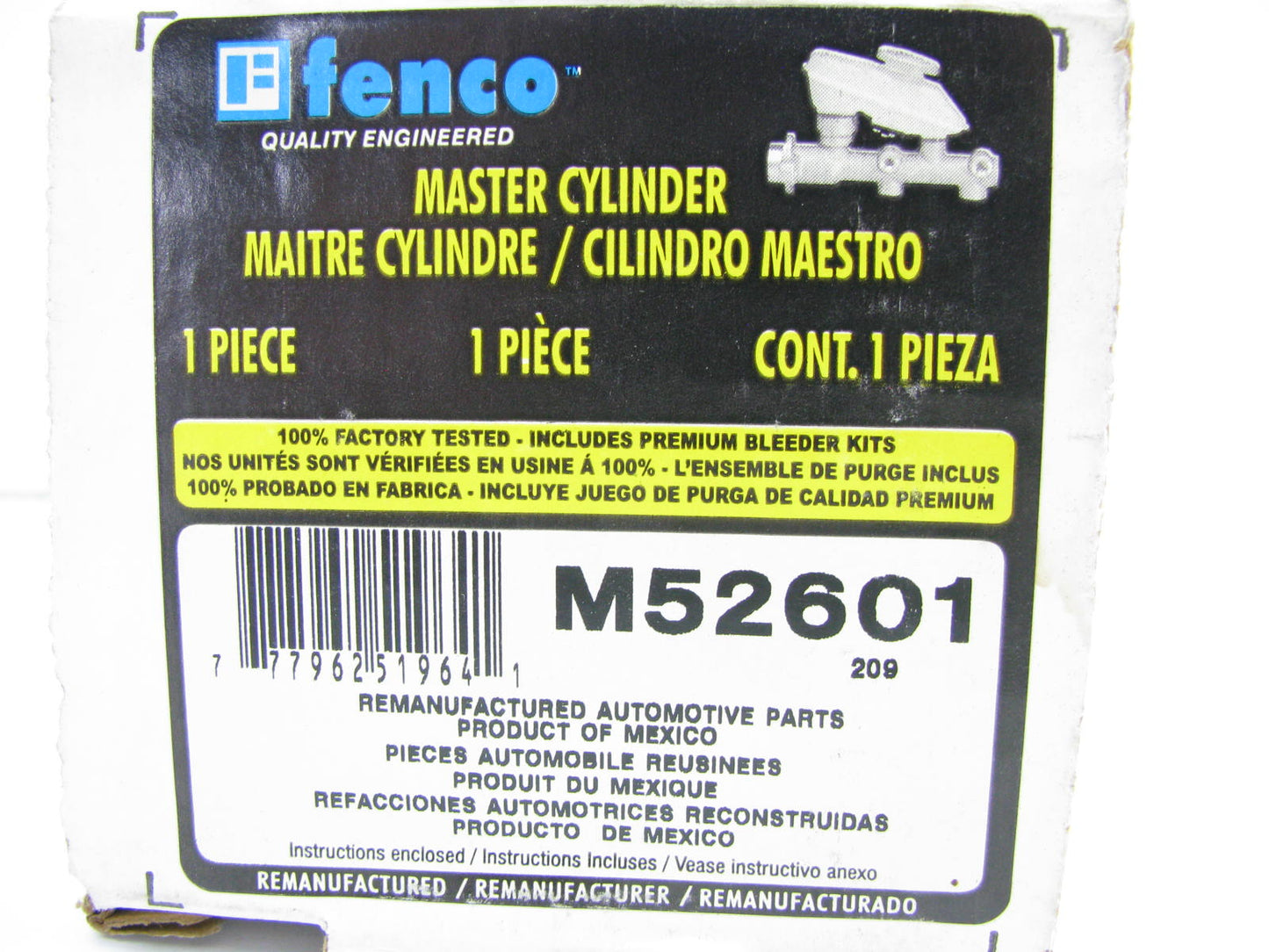 Fenco M52601 Reman Brake Master Cylinder For 1991-94 Nissan Sentra