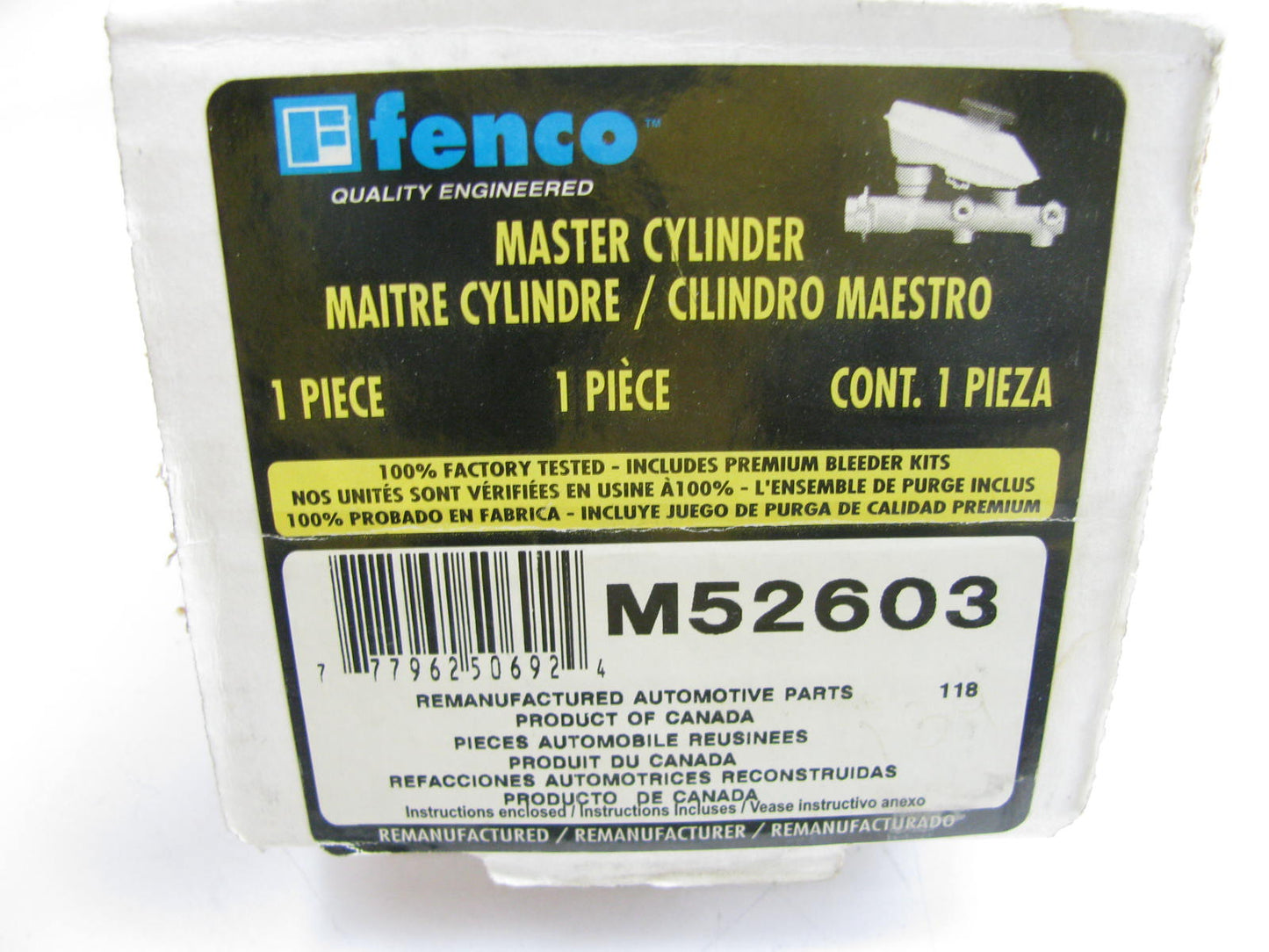 Fenco M52603 Reman Brake Master Cylinder For 1991-1999 Nissan Sentra 1991-93 NX