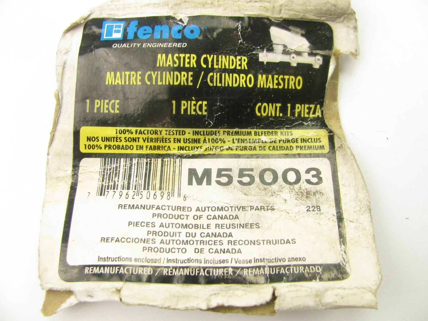 Fenco M55003 Reman Brake Master Cylinder W/O Reservoir