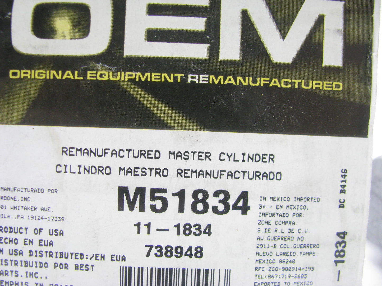 Fenco M55171 Remanufactured Brake Master Cylinder W/O Reservoir