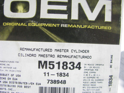 Fenco M55171 Remanufactured Brake Master Cylinder W/O Reservoir