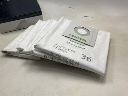 (5) Pack - Festool (3M) 29905 Self Cleaning Filter Bag CT36