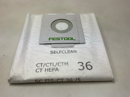 (5) Pack - Festool (3M) 29905 Self Cleaning Filter Bag CT36