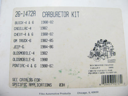 Filko 26-1472A Carburetor Rebuild Kit - ROCHESTER VARAJET 2 2-BBL E2SE 2SE