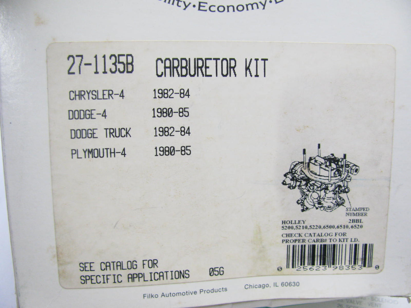 Filko 27-1135B Carburetor Rebuild Kit  - Holley 2-BBL Model 6520